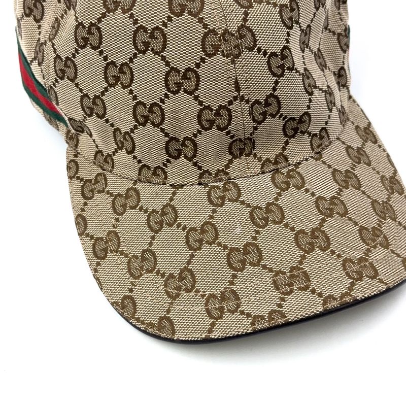 Gucci Baseball Cap GG Canvas Light Gray Hat Gold