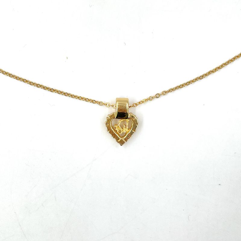 Dior Heart Logo Rhinestone Clear Gold Necklace