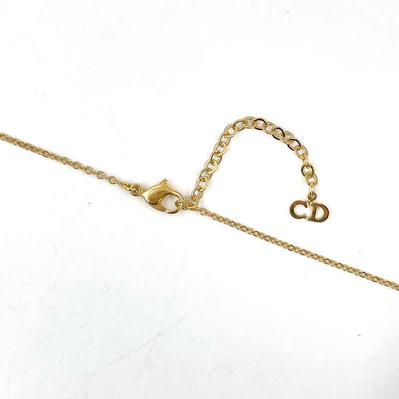 Dior Heart Logo Rhinestone Clear Gold Necklace