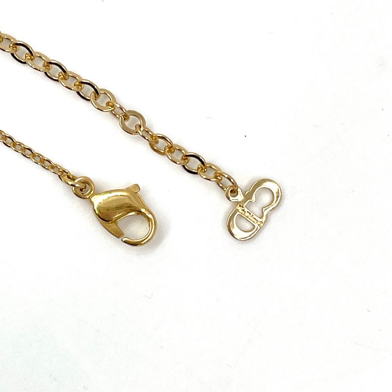 Dior Heart Logo Rhinestone Clear Gold Necklace