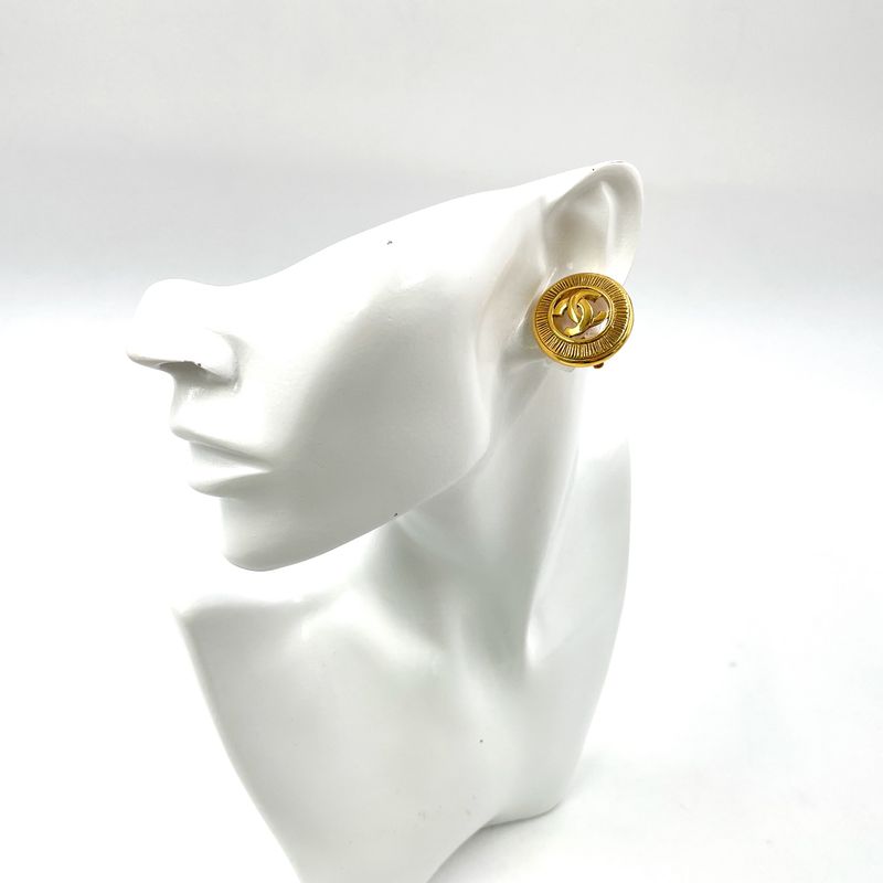 Chanel CC Logo Round Gold Plated Earrings