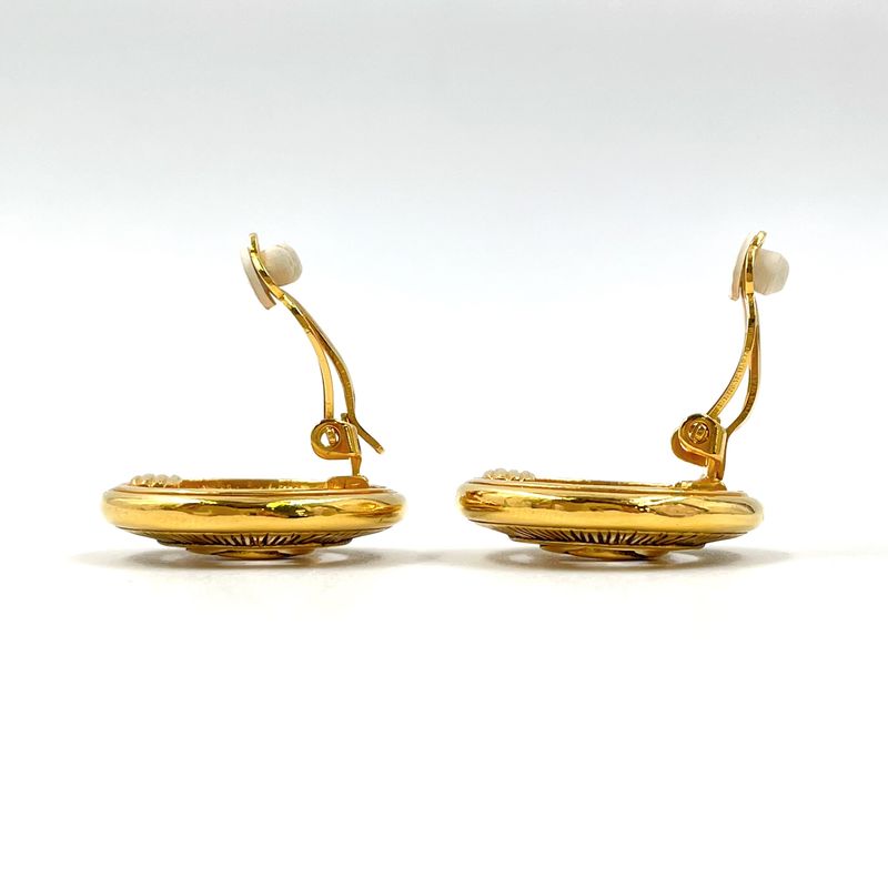 Chanel CC Logo Round Gold Plated Earrings
