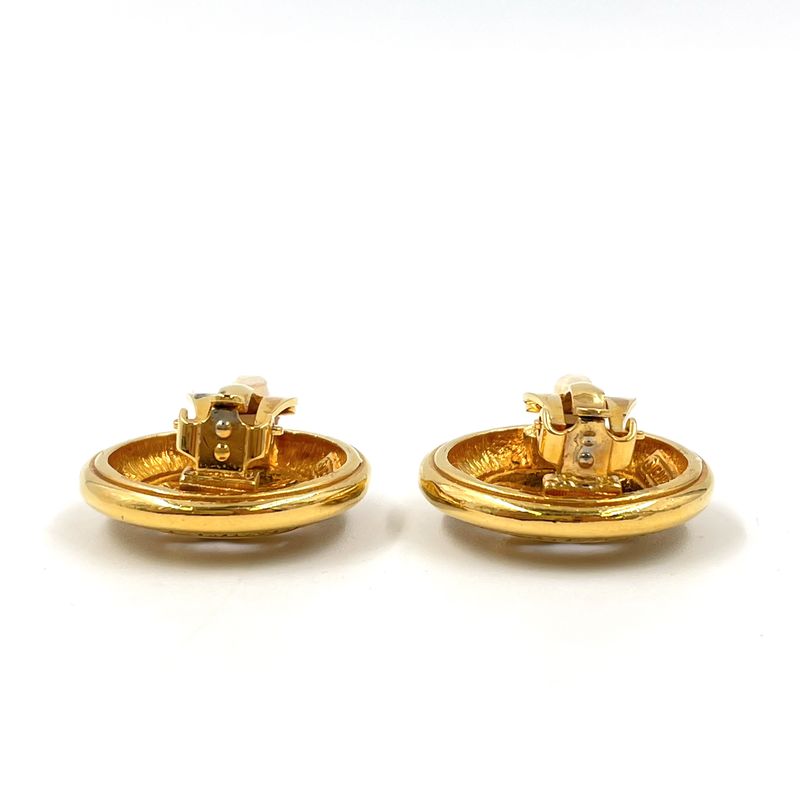 Chanel CC Logo Round Gold Plated Earrings