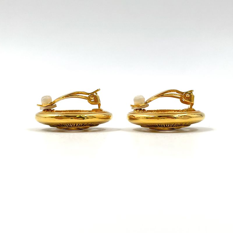 Chanel CC Logo Round Gold Plated Earrings