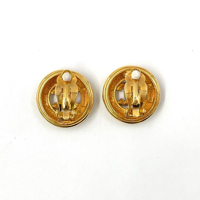 Chanel CC Logo Round Gold Plated Earrings