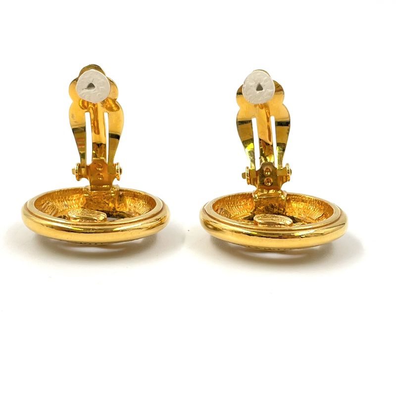 Chanel CC Logo Round Gold Plated Earrings