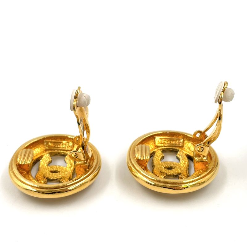 Chanel CC Logo Round Gold Plated Earrings