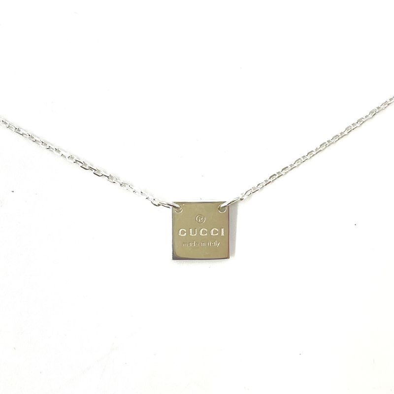 Gucci Mini Square Plate Logo Silver Necklace