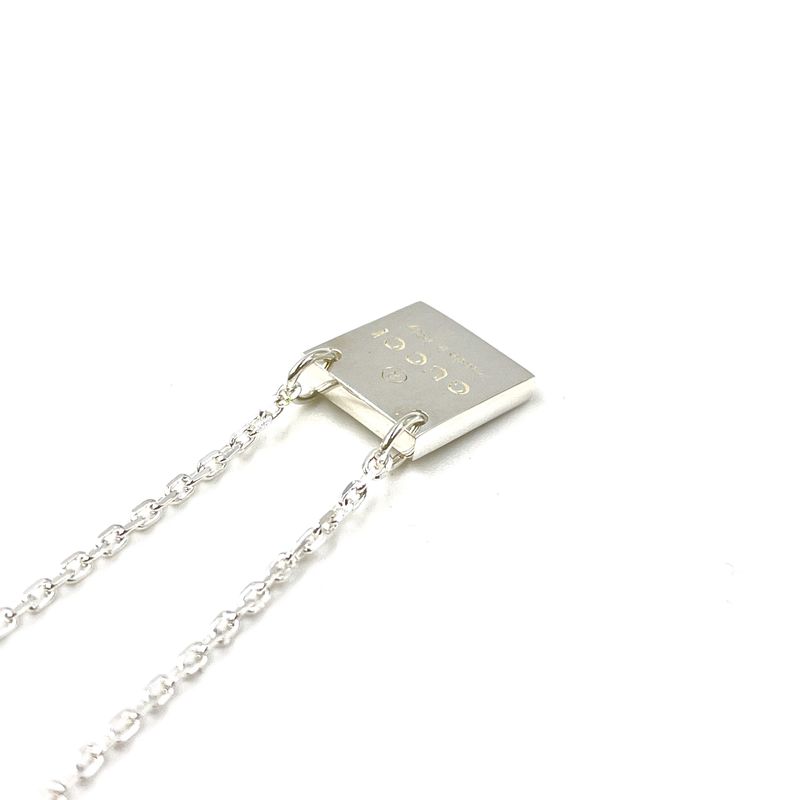 Gucci Mini Square Plate Logo Silver Necklace
