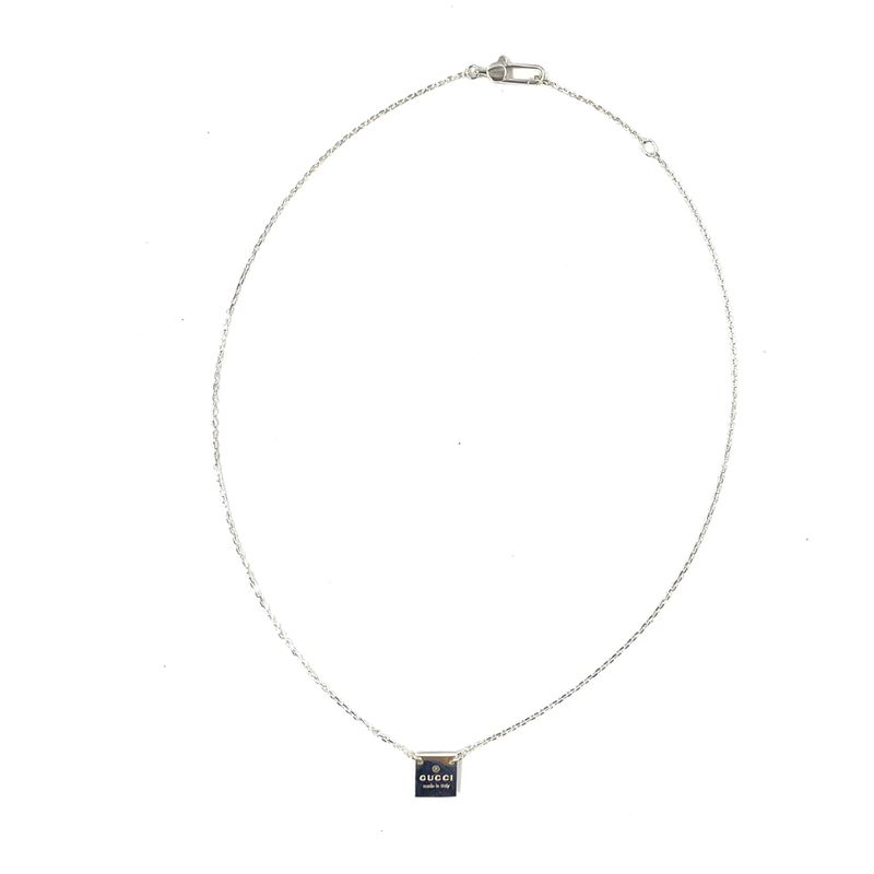 Gucci Mini Square Plate Logo Silver Necklace
