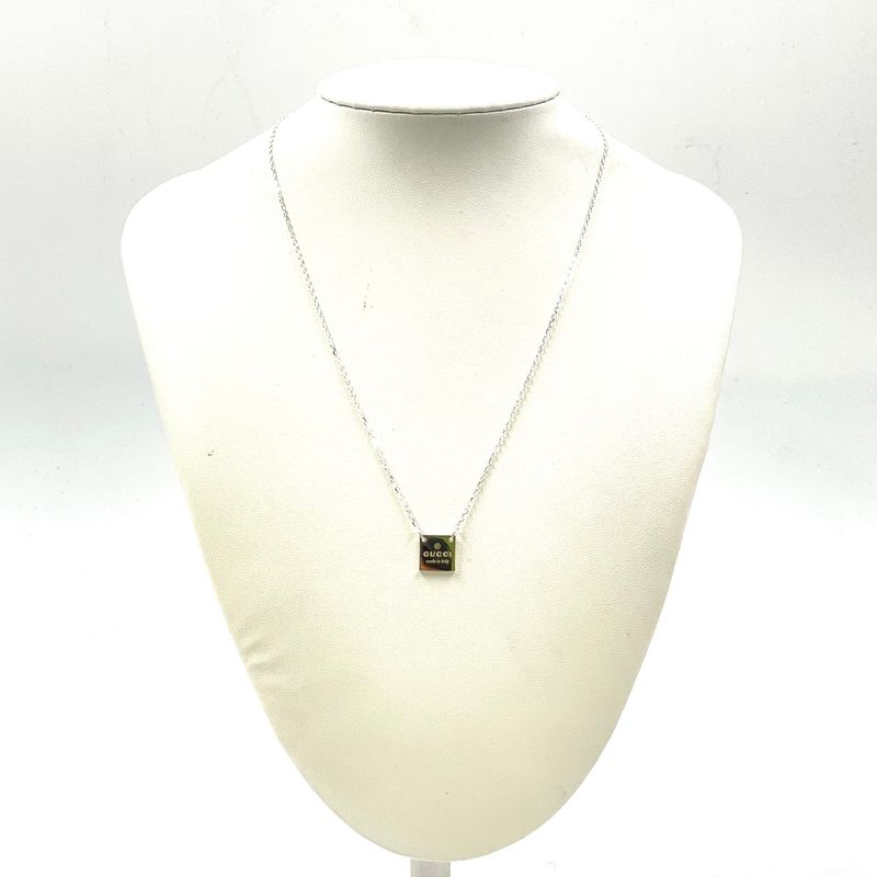 Gucci Mini Square Plate Logo Silver Necklace