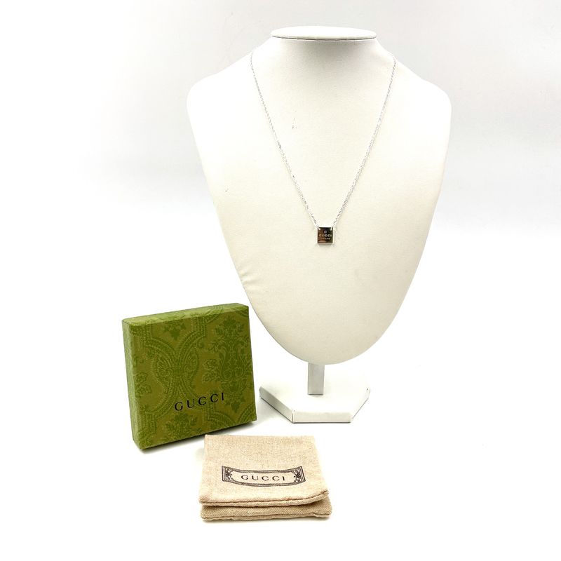 Gucci Mini Square Plate Logo Silver Necklace