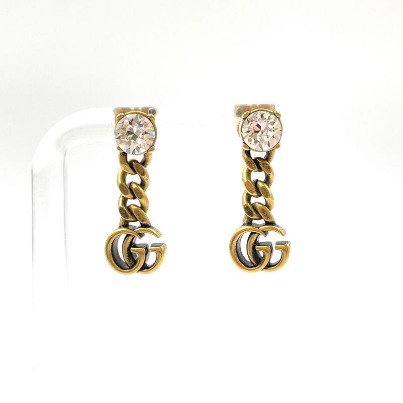 Gucci Double Crystal Metal Gold Earrings