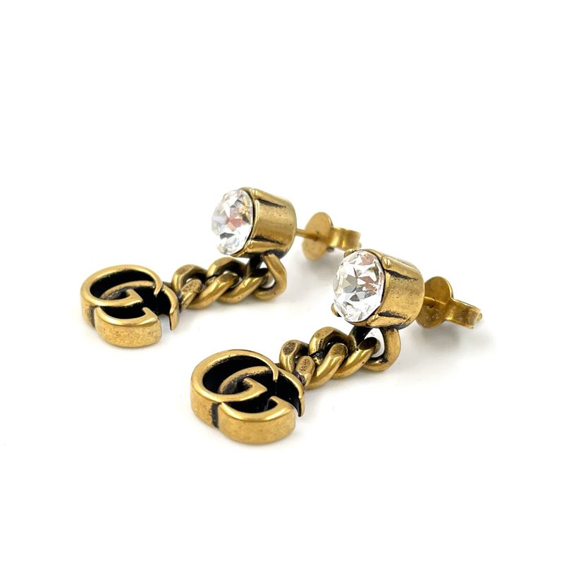 Gucci Double Crystal Metal Gold Earrings