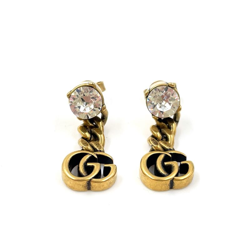 Gucci Double Crystal Metal Gold Earrings