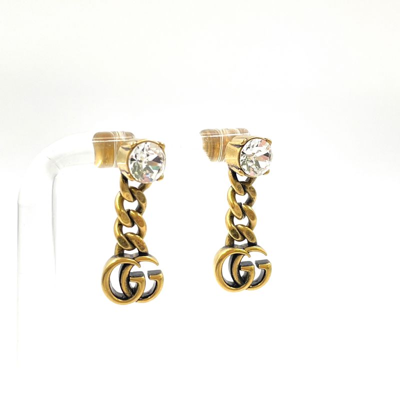 Gucci Double Crystal Metal Gold Earrings