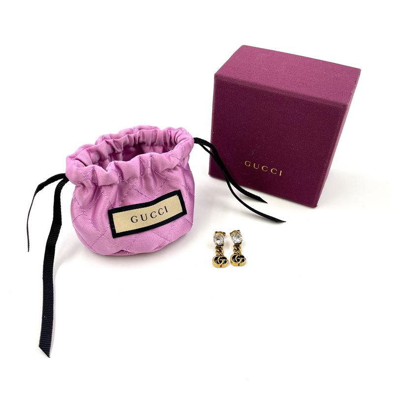 Gucci Double Crystal Metal Gold Earrings