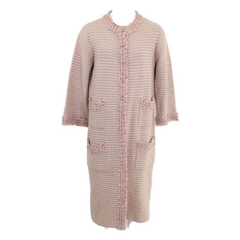 Chanel 06C CC Logo Button Tweed Knit Top 44 ) Pink