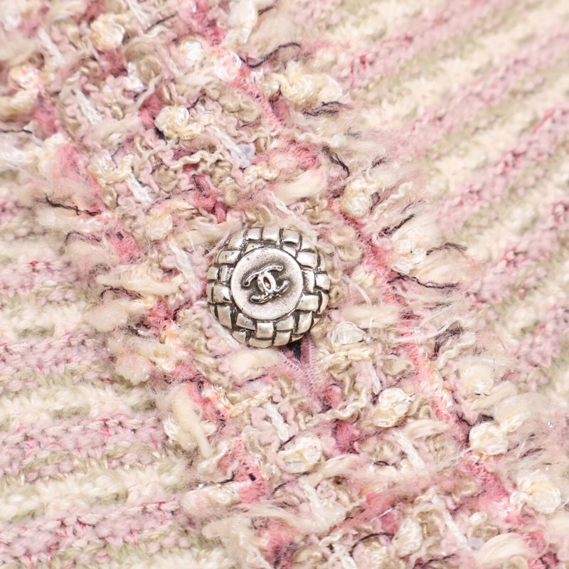 Chanel 06C CC Logo Button Tweed Knit Top 44 ) Pink