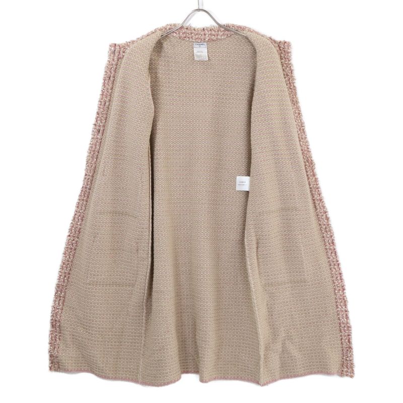 Chanel 06C CC Logo Button Tweed Knit Top 44 ) Pink