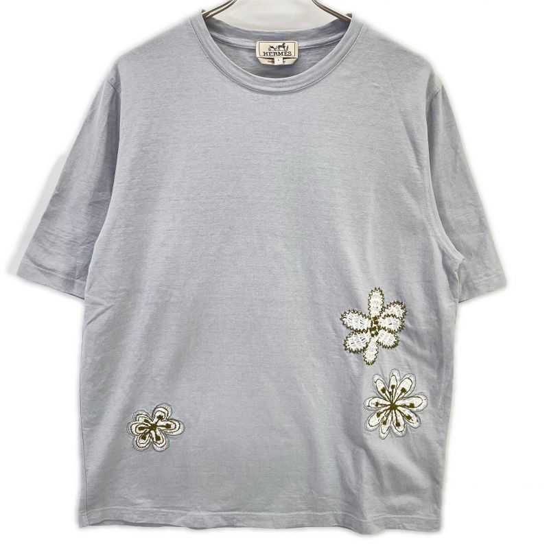 Hermes Fleurs Zigzag Short Sleeve T-Shirt ) Light Blue