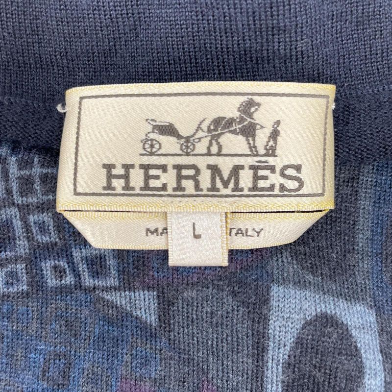 Hermes All Over Pattern Cashmere Crew Neck Knit Sweater ) Navy