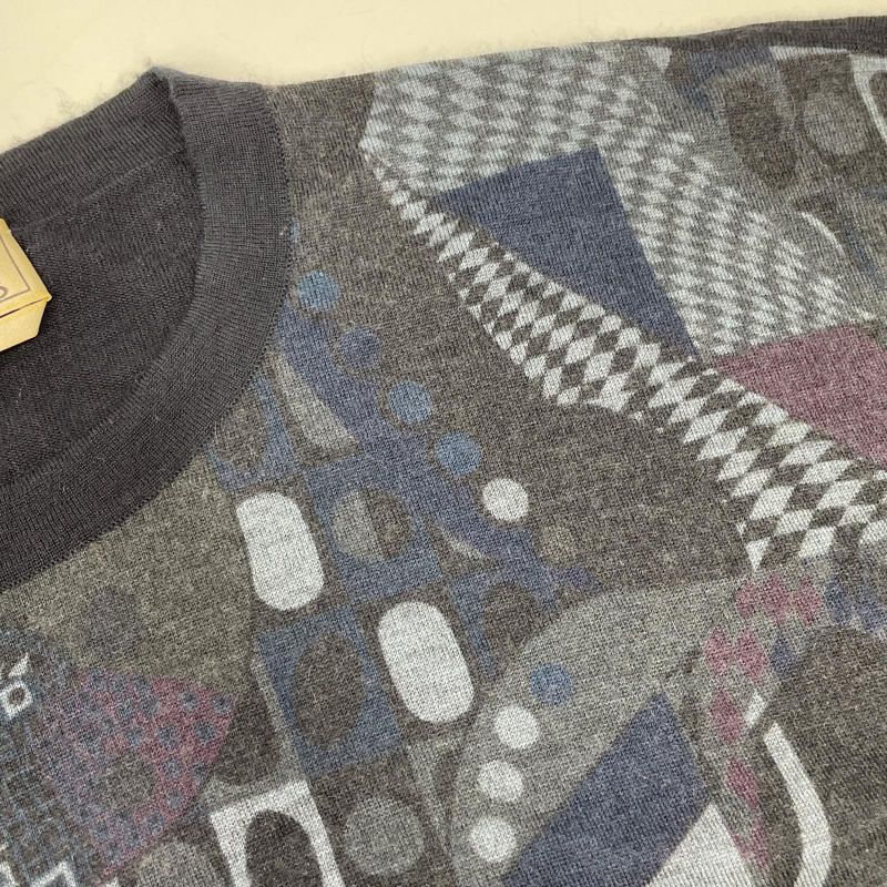 Hermes All Over Pattern Cashmere Crew Neck Knit Sweater ) Navy