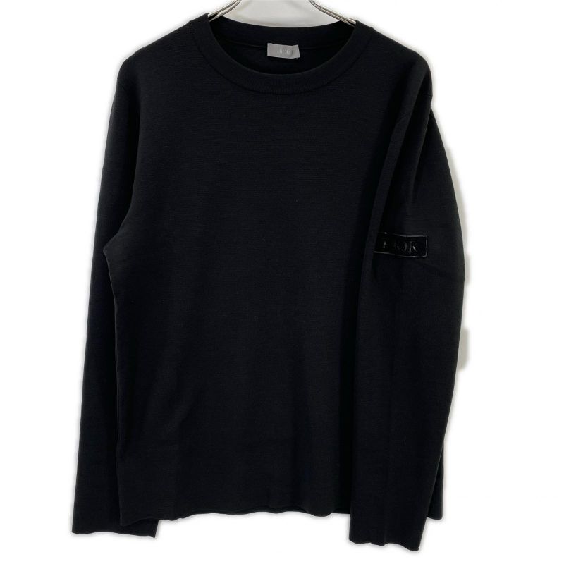Dior Wool Silk Patch Logo Knit Sweater XL ) Black