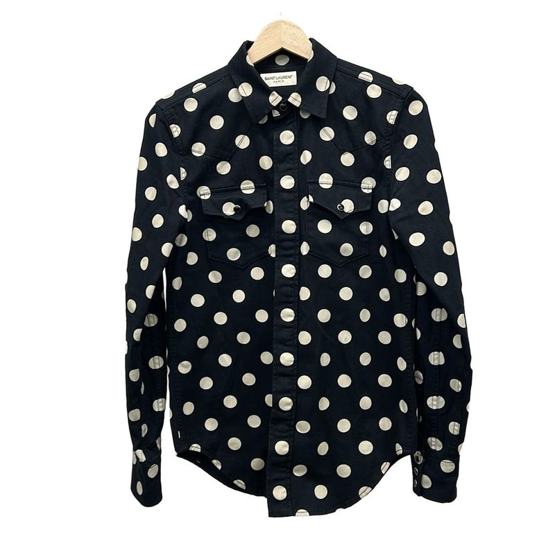 Saint Laurent Paris Long Sleeve Shirt S Black Beige Dot