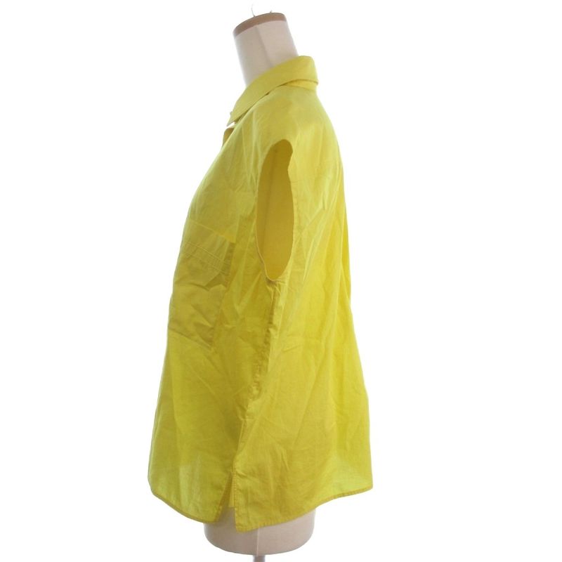 Hermes Sleeveless Shirt Fly Button Pocket Cotton Fabric Yellow 38