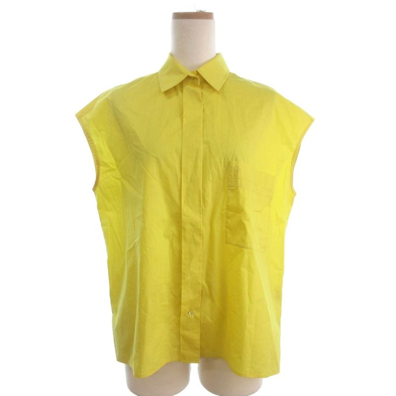Hermes Sleeveless Shirt Fly Button Pocket Cotton Fabric Yellow 38