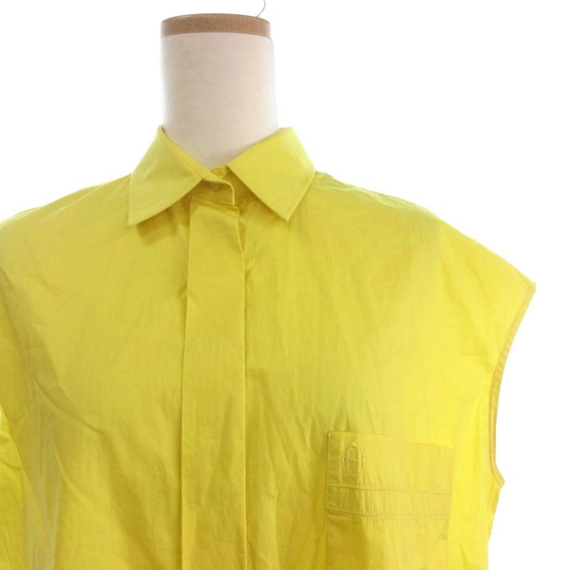 Hermes Sleeveless Shirt Fly Button Pocket Cotton Fabric Yellow 38