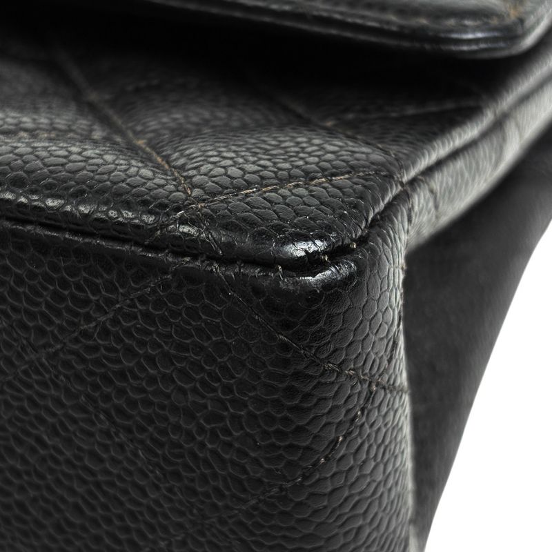 Chanel Quilted Double Flap Chain Shoulder Bag CC Logo Caviar Leather