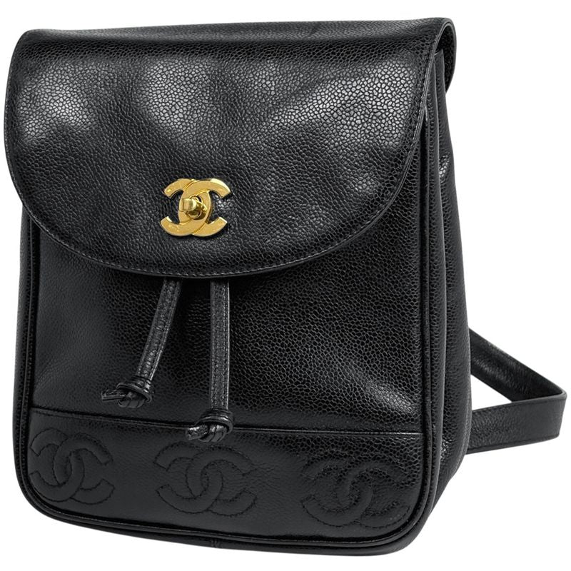 Chanel CC Logo Backpack Caviar Leather Black