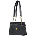 Chanel CC Logo Chain Tote Shoulder Bag Quilted Leather Black