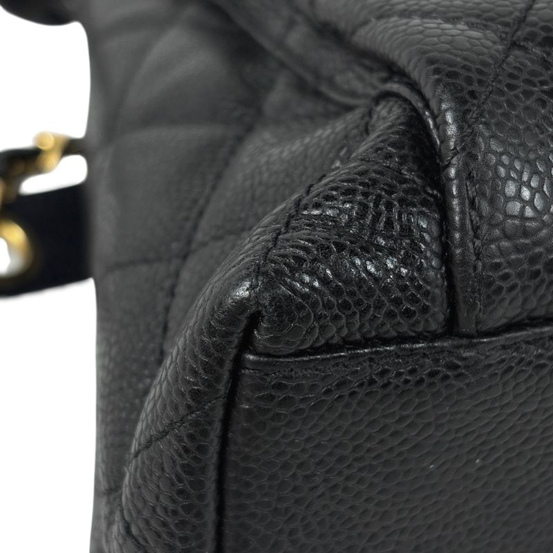 Chanel CC Logo Chain Tote Shoulder Bag Quilted Leather Black