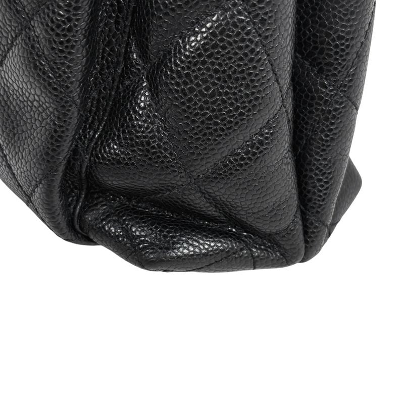 Chanel CC Logo Chain Tote Shoulder Bag Quilted Leather Black