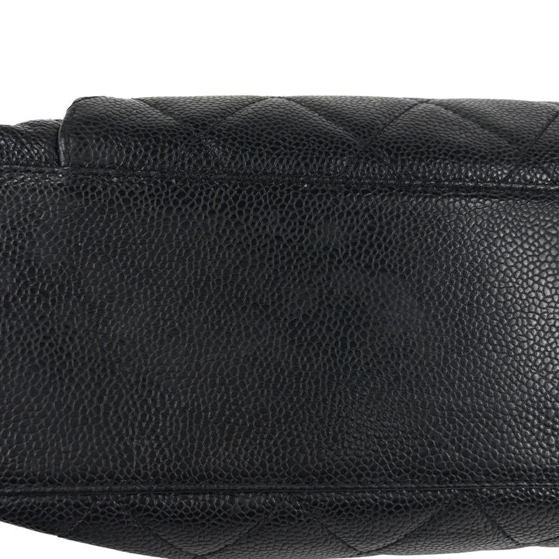 Chanel CC Logo Chain Tote Shoulder Bag Quilted Leather Black