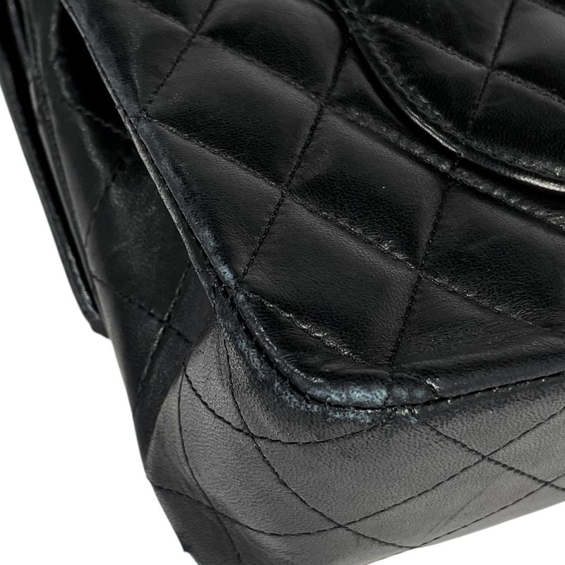 Chanel Quilted Double Flap Chain Shoulder Bag CC Logo Leather Black