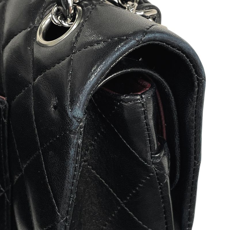 Chanel Quilted Double Flap Chain Shoulder Bag CC Logo Leather Black