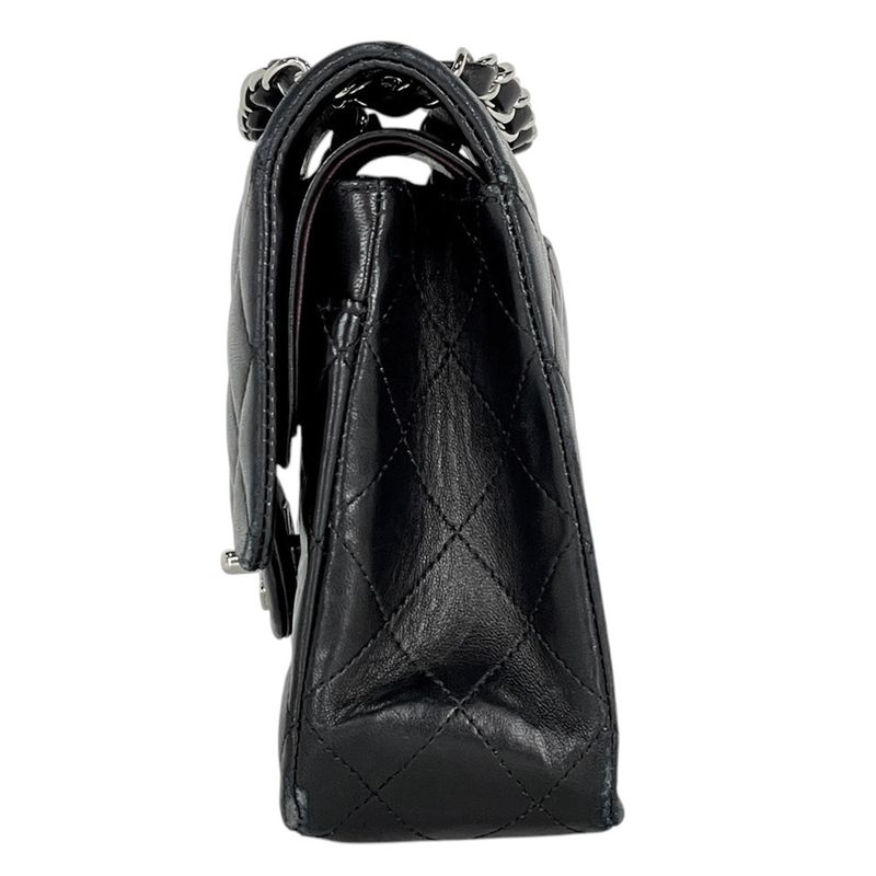Chanel Quilted Double Flap Chain Shoulder Bag CC Logo Leather Black