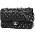 Chanel Quilted Double Flap Chain Shoulder Bag CC Logo Leather Black