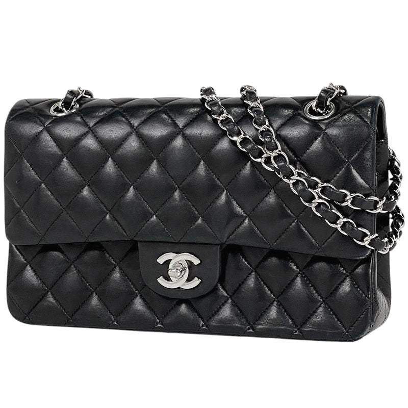 Chanel Quilted Double Flap Chain Shoulder Bag CC Logo Leather Black