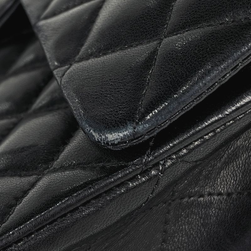 Chanel Quilted Double Flap Chain Shoulder Bag CC Logo Leather Black