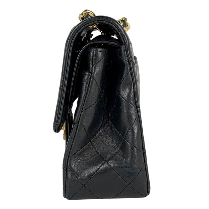 Chanel Quilted Double Flap Chain Shoulder Bag CC Logo Leather Black