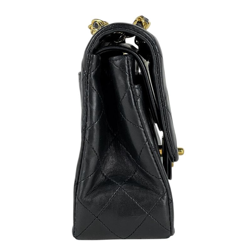 Chanel Quilted Double Flap Chain Shoulder Bag CC Logo Leather Black