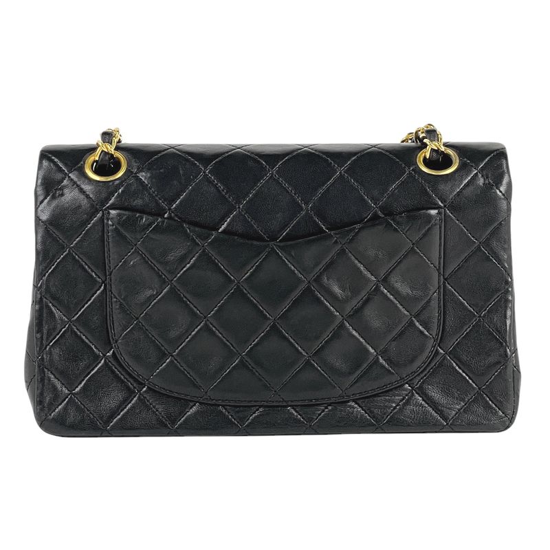 Chanel Quilted Double Flap Chain Shoulder Bag CC Logo Leather Black