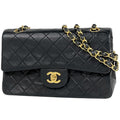 Chanel Quilted Double Flap Chain Shoulder Bag CC Logo Leather Black