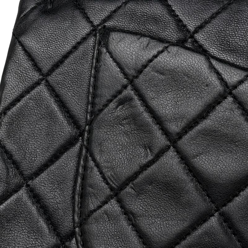 Chanel Quilted Double Flap Chain Shoulder Bag CC Logo Leather Black