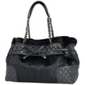 Chanel CC Logo Chain Tote Quilted Calf Hair Black